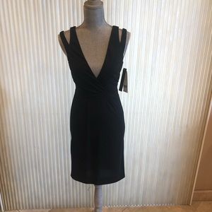 New Nicole Miller Flirty Black Slit Shoulder Dress